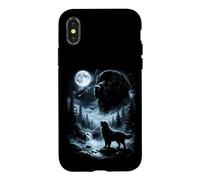Carcasa para iPhone X/XS Newfie Howling to The Moon Retro, Perro de Terranova de los 90