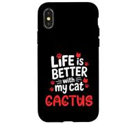 Carcasa para iPhone X/XS Nombre del Gato Cactus La Vida es Mejor con mi Gato Cactus