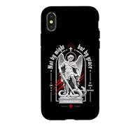 Carcasa para iPhone X/XS Not by Might But by Grace Christian Archangel Versículo de la Biblia