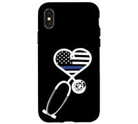 Carcasa para iPhone X/XS Nurse Police Wife Officer Thin Blue Line Heart Flag Black
