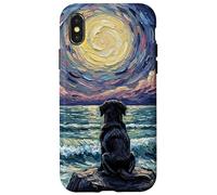Carcasa para iPhone X/XS Obra de Arte Black Labrador Starry Night Puppy at The Beach