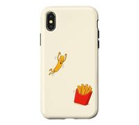Carcasa para iPhone X/XS Papas Fritas Saltando en el Cubo Divertida Caja de Comida rápida Kawaii
