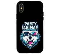Carcasa para iPhone X/XS Party Animal Wolf with 3D Glasses Funny Rave Graphic