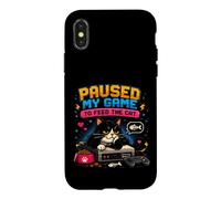 Carcasa para iPhone X/XS Pausa Mi Juego para Alimentar Al Gato Gamer Cat Retro