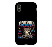 Carcasa para iPhone X/XS Pausa Mi Juego para Alimentar Al Gato Gamer Cat Retro