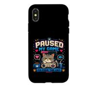 Carcasa para iPhone X/XS Pausa Mi Juego para Alimentar Al Gato Gamer Cat Retro