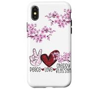 Carcasa para iPhone X/XS Peace Love, Rama de Cerezo, Flor de Sakura, Floral japonés