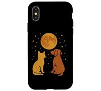 Carcasa para iPhone X/XS Perro Gato Animales Amistad Noche Cielo Retro
