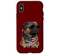 Carcasa para iPhone X/XS Perro Pug con Bandera Estadounidense 250 años 1776-2026 Bicentenario de EE. UU.