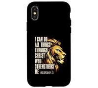 Carcasa para iPhone X/XS Philippians 4:13 Religious Lion Strengthens Christian