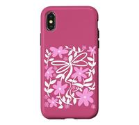 Carcasa para iPhone X/XS Pink Floral Daisy Dragonfly Botanical Wildflower Vine Garden