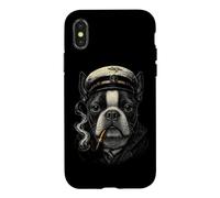 Carcasa para iPhone X/XS Pipa para Fumar Perros Boston Terrier, Nautical Captain Dog Aver