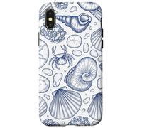 Carcasa para iPhone X/XS Preppy Coastal Seashell Crab Ocean Beach Blue Pattern