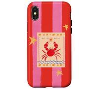 Carcasa para iPhone X/XS Preppy Rosa Rojo Rayas Verano Playa Ondas Cangrejo Océano Lindo