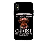 Carcasa para iPhone X/XS Puedo Hacer Todas Las Cosas a través de Cristo Christian Highland Cow