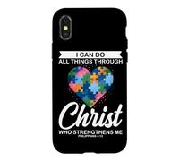 Carcasa para iPhone X/XS Puedo Hacer Todas Las Cosas a través de Cristo Cristiano Autismo Puzzle