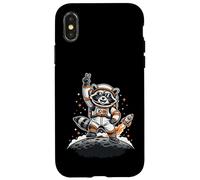 Carcasa para iPhone X/XS Raccoon Astronaut On The Moon with Rocket Retro Space Iconic