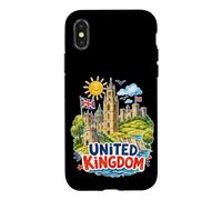 Carcasa para iPhone X/XS Recuerdo de Viaje de Castillos con Bandera del Reino Unido