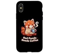 Carcasa para iPhone X/XS Red Panda Needs Coffee Red Panda Girls Kids
