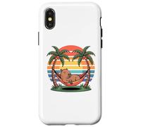 Carcasa para iPhone X/XS Relaxing Capybara, Sunset, Palm Tree, Summer capy Vacation