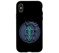 Carcasa para iPhone X/XS Retrato de Caballo Estilo Cyberpunk Verde Azulado Púrpura Mandala Circuitry