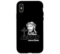 Carcasa para iPhone X/XS Retrato de Jesús Rey de Reyes y Cruz Cristiana