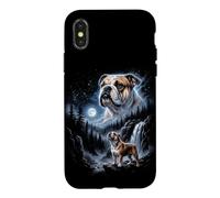 Carcasa para iPhone X/XS Retro Bulldog Aullando a la Luna 90s Bootleg Meme Puppy Dog