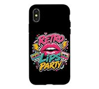 Carcasa para iPhone X/XS Retro Labios Fiesta Música Tema Gráfico Rosa Ilustración Cintas