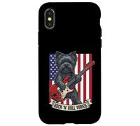 Carcasa para iPhone X/XS Rock N Roll Yorkie Dog Playing Guitar USA Flag Puppy