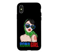 Carcasa para iPhone X/XS Roma Traveller Girl - Romani Flag Proud Womens