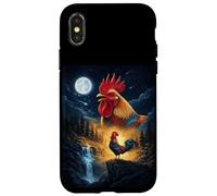 Carcasa para iPhone X/XS Rooster Howling to The Moon Vintage Funny Rooster