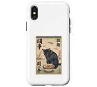 Carcasa para iPhone X/XS Samurai Gato Negro Comiendo Ramen Escena de Guerra Arte Edo Hombres Mujeres