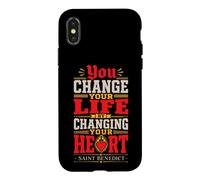 Carcasa para iPhone X/XS San Benito Cambia tu Vida Corazón Citas de Santo católico