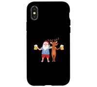 Carcasa para iPhone X/XS Santa Claus and Reindeer Drinking Beer Ugly Christmas
