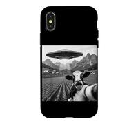 Carcasa para iPhone X/XS Selfie de Vaca asustada con Granja de Memes paranormales Extraterrestres OVNI