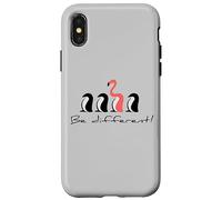 Carcasa para iPhone X/XS Ser Diferente, Flamenco Rosa Entre los pingüinos