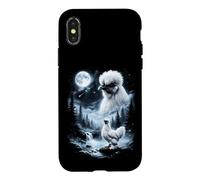 Carcasa para iPhone X/XS Silkie Chicken Aullando en Moon 90's Retro