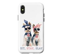 Carcasa para iPhone X/XS Sit Stay Slay, Divertido Yorkie, Lindo y Atrevido Amante de los Perros