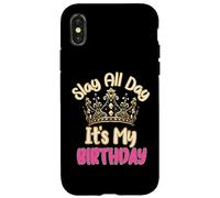 Carcasa para iPhone X/XS Slay All Day It's My Birthday Celebration Queen Crown Design