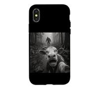 Carcasa para iPhone X/XS Sorprendido Selfie de Vaca con Bigfoot Sasquatch Forest Funny