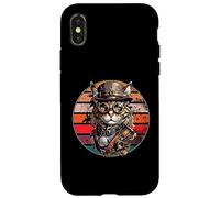 Carcasa para iPhone X/XS Steampunk Cat Retro Sunset Gafas, Sombrero y Relojes