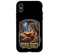 Carcasa para iPhone X/XS Stormy Night Cozy Dragon Reading Fantasía Criatura
