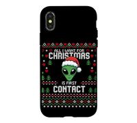 Carcasa para iPhone X/XS Suéter Feo de Navidad de First Contact Alien UFO