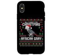 Carcasa para iPhone X/XS Suéter Feo navideño con diseño de Loro Gris Africano All I Want Christmas