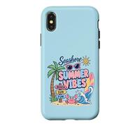 Carcasa para iPhone X/XS Summer Vibes Playa Sol Diversión Cangrejo Tropical Tabla de Surf Vacaciones