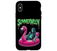 Carcasa para iPhone X/XS Summerween - Esqueleto Zombi, Flamenco, gótico, Halloween, Playa