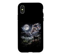 Carcasa para iPhone X/XS Tapir Aullando a la Luna Selva Lluvia Bosque Noche