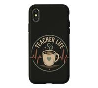 Carcasa para iPhone X/XS Teacher Life Café Latidos del corazón Educador Cafeína Humor