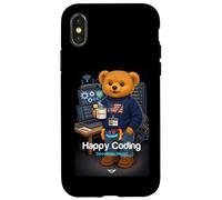 Carcasa para iPhone X/XS Teddy Bear Happy Coding, Just a Boy Who Loves Coding