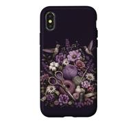 Carcasa para iPhone X/XS Tejer Costura Floral Colibrí Púrpura